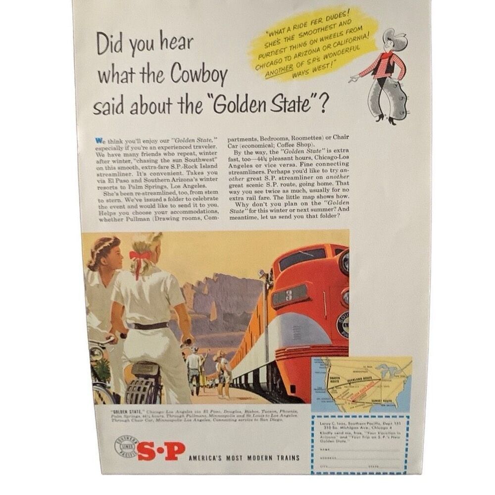 Vintage 1951 Southern Pacific Golden State Ad Advertisement